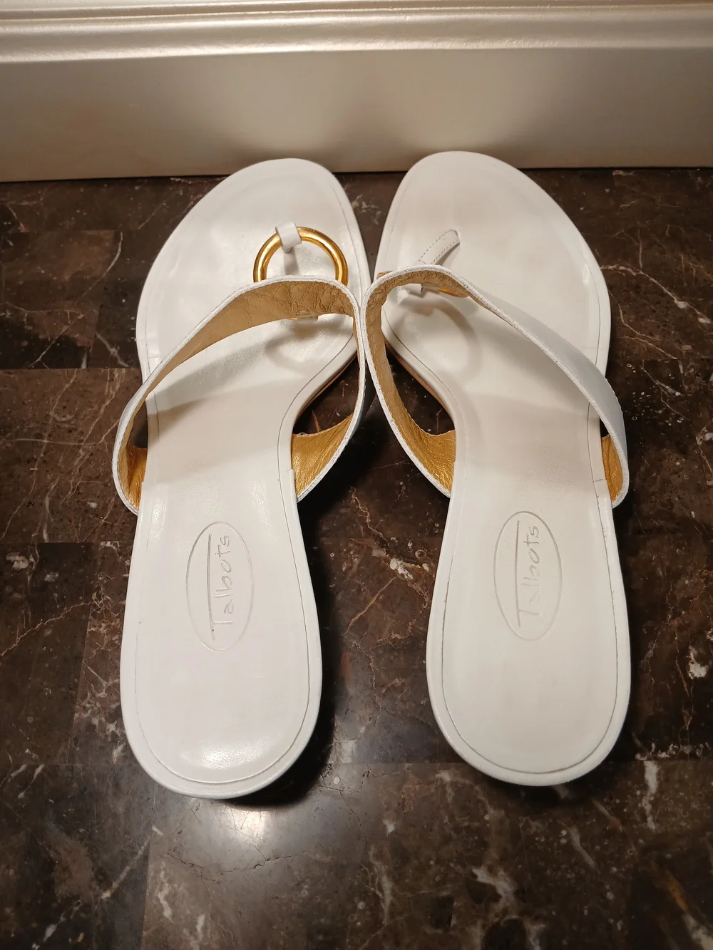 White Slide Sandals with Gold Ring Accent by Talbots